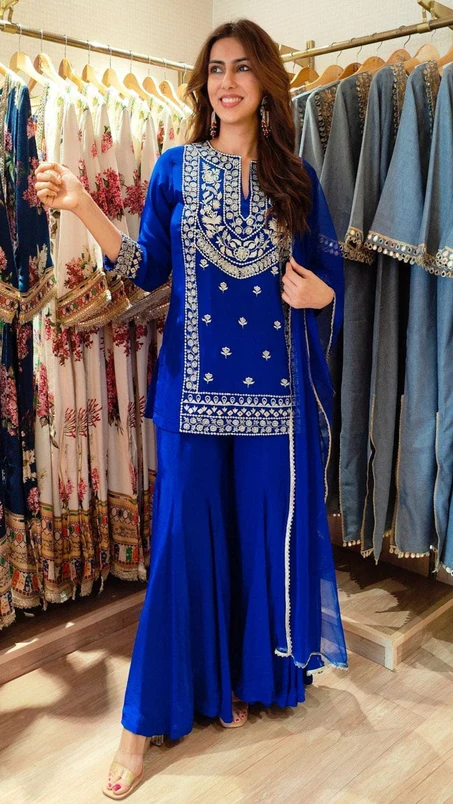 KD 1574 Royal Blue Color Faux Georgette Salwar Suit with Embroidery Work. Best Price ₹1949. Delivery 4-6 Working Days. Shop now. | Jump Suits, Straight Suits, Casual Suits, Creative suits, Designer Suits, Palazzo Suits, Party Wear Suits, Patiala Suits, Salwar suit
