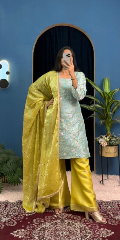 ST 1099 Sky Blue Zimmy Silk Salwar Suit Perfect for Wedding, Party, Karwa Chauth, Haldi, Eid – . Special Price ₹2449. Delivery 4-6 Working Days. Shop no | Jump Suits, Straight Suits, Casual Suits, Creative suits, Designer Suits, Palazzo Suits, Party Wear Suits, Patiala Suits, Salwar suit