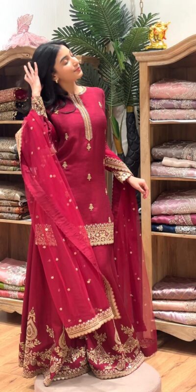 MF 501 Red Natural Crep Salwar Suit Brown with Embroidery Work. Exclusive Offer ₹2549. Delivery 4-6 Working Days. Shop now. | Jump Suits, Straight Suits, Casual Suits, Creative suits, Designer Suits, Palazzo Suits, Party Wear Suits, Patiala Suits, Salwar suit