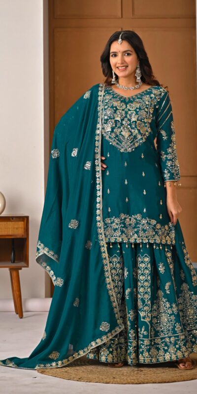 NF 1245 Teal Chinon Silk Lehenga Choli with Embroidery Work & Zari Work. Now at just ₹2449. Delivery 4-6 Working Days. Shop now. | Bollywood Lehenga, Creative Lehenga, Designer Lehenga, Embroidered Lehenga, Lehenga, Party Wear Lehenga