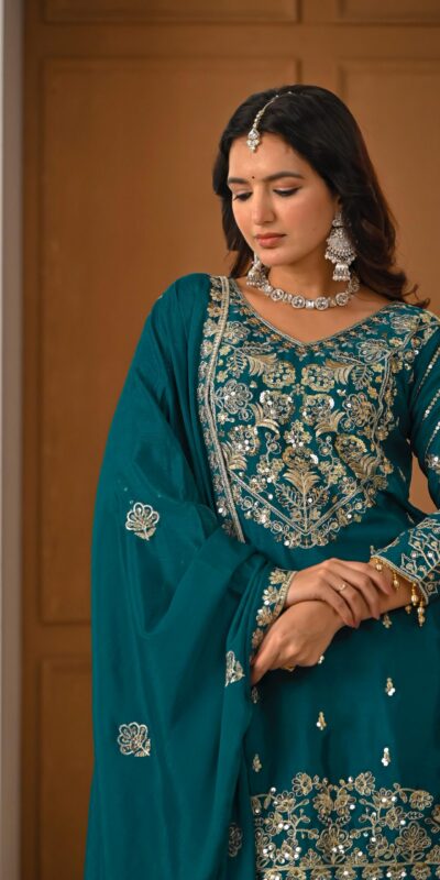 NF 1245 Teal Chinon Silk Lehenga Choli with Embroidery Work & Zari Work. Now at just ₹2449. Delivery 4-6 Working Days. Shop now. | Bollywood Lehenga, Creative Lehenga, Designer Lehenga, Embroidered Lehenga, Lehenga, Party Wear Lehenga