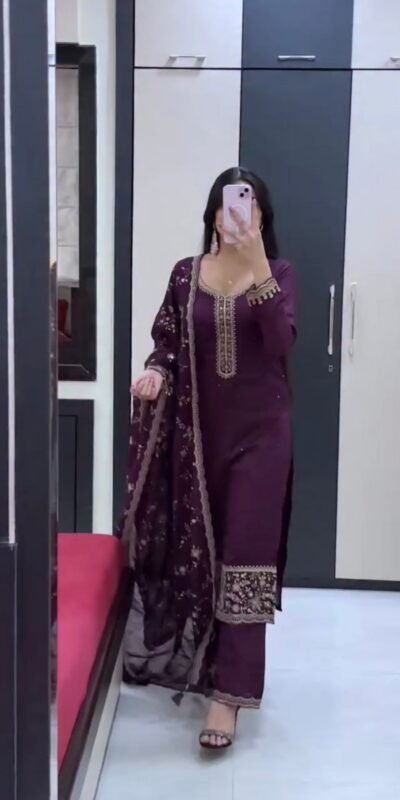 JF 048 Wine Color Georgette Salwar Suit with Designer Work. Affordable Price ₹2149. Delivery 4-6 Working Days. Online Shop now. | Jump Suits, Straight Suits, Casual Suits, Creative suits, Designer Suits, Palazzo Suits, Party Wear Suits, Patiala Suits, Salwar suit