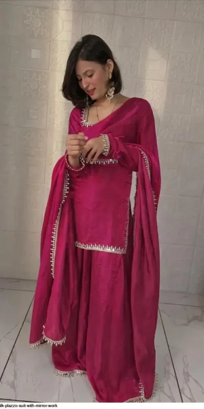 ZB 5063 Pink Fandy Silk Salwar Suit with Embroidery Work. Wedding, Party, Festive, Events Now at just ₹1949. Delivery 4-6 Working Days. Shop now. | Jump Suits, Straight Suits, Casual Suits, Creative suits, Designer Suits, Palazzo Suits, Party Wear Suits, Patiala Suits, Salwar suit