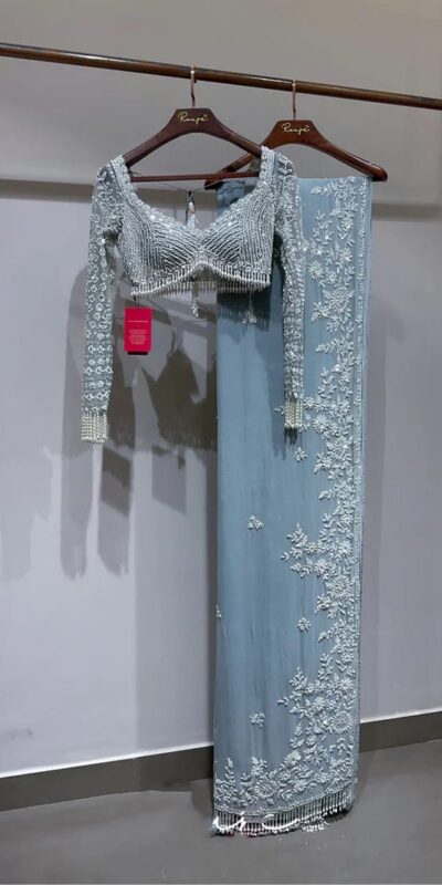DF 3478 Sky Blue Faux Georgette Embroidery Work Saree . Perfect for Wedding, Party, Onam, Family ,Festive Deal ₹2049. Delivery 4-6 Working Days | Bollywood Sarees, Creative Sarees, Designer Sarees, Embroidered Sarees, Ethnic Saree, Modern Digital sarees, Party Wear Sarees, Sarees