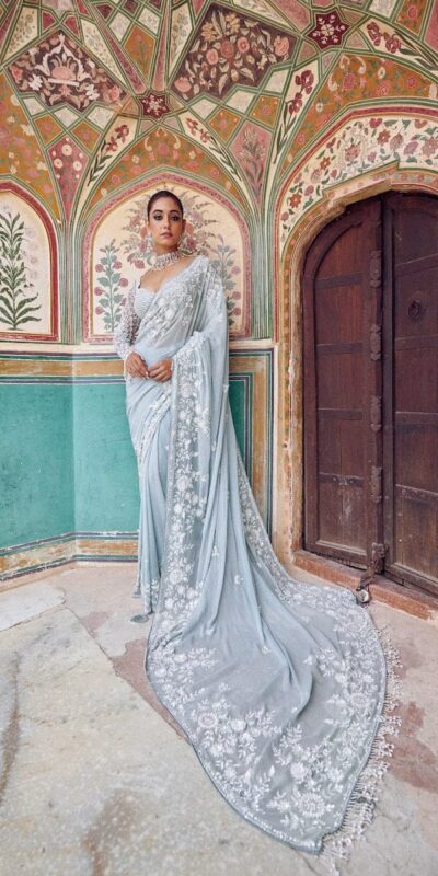 DF 3478 Sky Blue Faux Georgette Embroidery Work Saree . Perfect for Wedding, Party, Onam, Family ,Festive Deal ₹2049. Delivery 4-6 Working Days | Bollywood Sarees, Creative Sarees, Designer Sarees, Embroidered Sarees, Ethnic Saree, Modern Digital sarees, Party Wear Sarees, Sarees