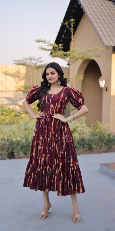 KA 1252 Maroon Cotton Kurti with Printed Work.Wedding, Party, Festive, Events, Exclusive Offer ₹1569. Delivery 4-6 Working Days. Shop now. | Bollywood Kurti, Creative Kurtis, Designer Kurti, Kurti, Party Wear Kurti, Selfie Kurti