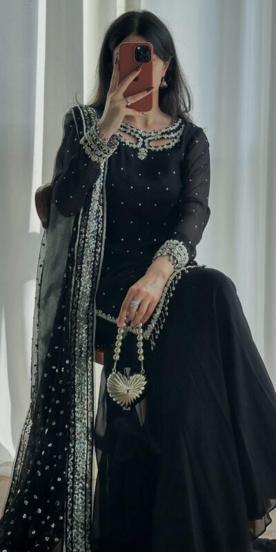 SRK 5353 Black Faux Georgette Salwar Suit Perfect for Wedding, Party, Family Gatherings, Sangeet, Housewarming – . Affordable Price ₹1949. Days | Jump Suits, Straight Suits, Casual Suits, Creative suits, Designer Suits, Palazzo Suits, Party Wear Suits, Patiala Suits, Salwar suit
