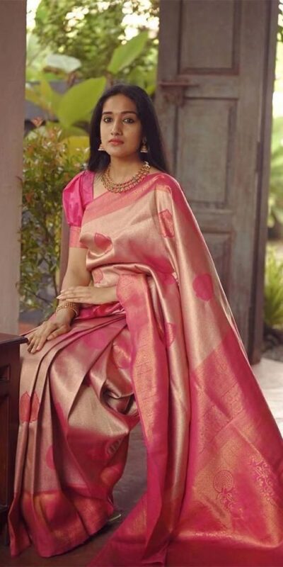 KP 5025 Pink in Soft Lichi Silk Jacquard Work Designer Work Saree . Exclusive Offer ₹1449. Delivery 4-6 Working Days. Shop now. | Bollywood Sarees, Creative Sarees, Designer Sarees, Embroidered Sarees, Ethnic Saree, Modern Digital sarees, Party Wear Sarees, Sarees