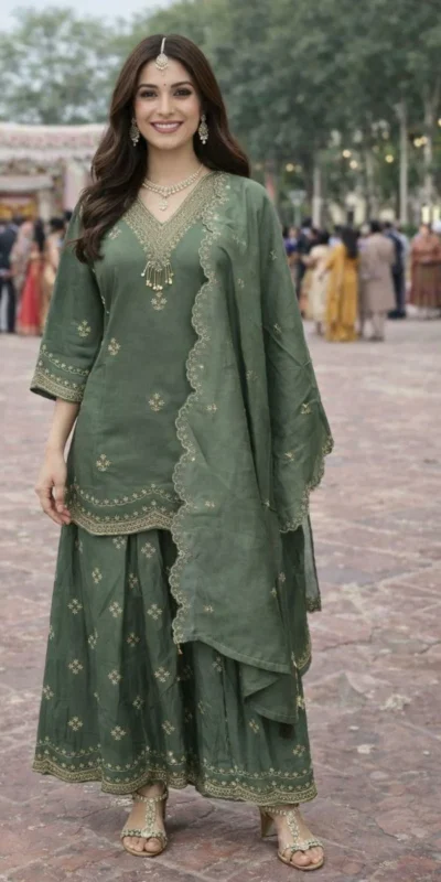 FC 4261 Green Color Roman Silk Salwar Suit with Embroidery Work. Available at ₹2549 only. Delivery 4-6 Working Days. Shop now. | Jump Suits, Straight Suits, Casual Suits, Creative suits, Designer Suits, Palazzo Suits, Party Wear Suits, Patiala Suits, Salwar suit