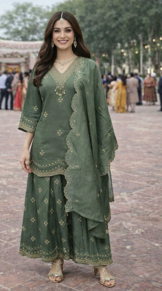 FC 4261 Green Color Roman Silk Salwar Suit with Embroidery Work. Available at ₹2549 only. Delivery 4-6 Working Days. Shop now. | Jump Suits, Straight Suits, Casual Suits, Creative suits, Designer Suits, Palazzo Suits, Party Wear Suits, Patiala Suits, Salwar suit