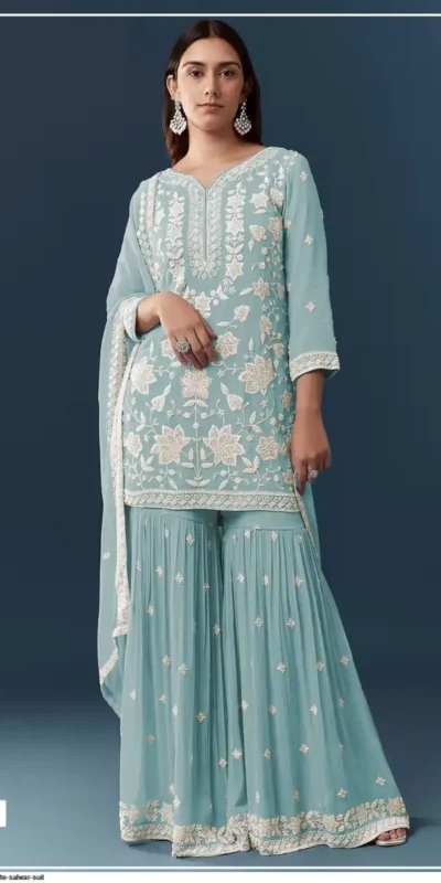 FC 727 Blue Chiffon Georgette Salwar Suit. Perfect for Wedding, Party, Baby Shower, Pooja, Temple Visit – Grab it for ₹2599. Delivery 4-6 Work | Jump Suits, Straight Suits, Casual Suits, Creative suits, Designer Suits, Palazzo Suits, Party Wear Suits, Patiala Suits, Salwar suit
