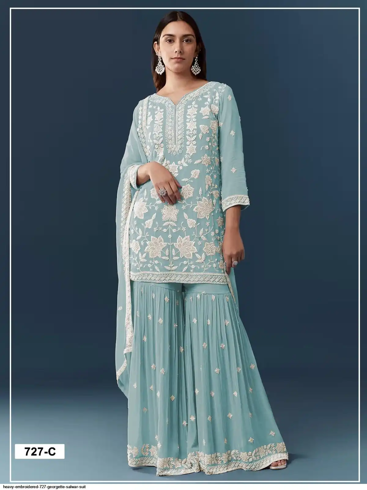 FC 727 Blue Chiffon Georgette Salwar Suit. Perfect for Wedding, Party, Baby Shower, Pooja, Temple Visit – Grab it for ₹2599. Delivery 4-6 Work | Jump Suits, Straight Suits, Casual Suits, Creative suits, Designer Suits, Palazzo Suits, Party Wear Suits, Patiala Suits, Salwar suit
