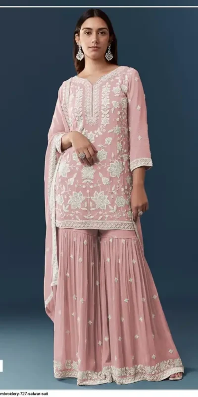 FC 727 Peach Chiffon Georgette Salwar Suit. Perfect for Wedding, Party, Baby Shower, Pooja, Temple Visit – Grab it for ₹2599. Delivery 4-6 Work | Jump Suits, Straight Suits, Casual Suits, Creative suits, Designer Suits, Palazzo Suits, Party Wear Suits, Patiala Suits, Salwar suit
