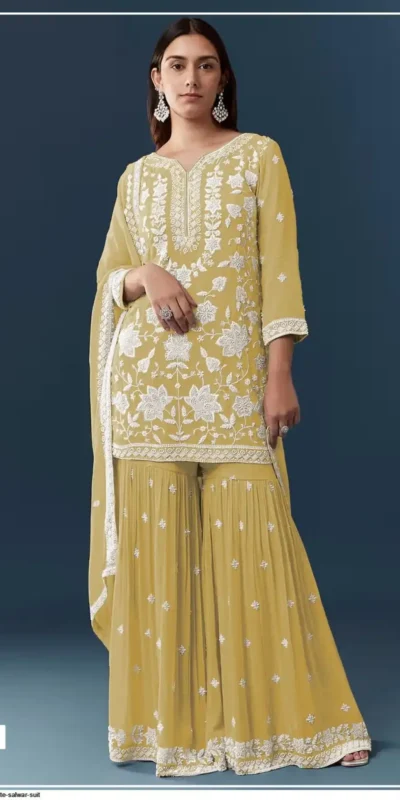 FC 727 Yellow Chiffon Georgette Salwar Suit. Perfect for Wedding, Party, Baby Shower, Pooja, Temple Visit – Grab it for ₹2599. Delivery 4-6 Work | Jump Suits, Straight Suits, Casual Suits, Creative suits, Designer Suits, Palazzo Suits, Party Wear Suits, Patiala Suits, Salwar suit