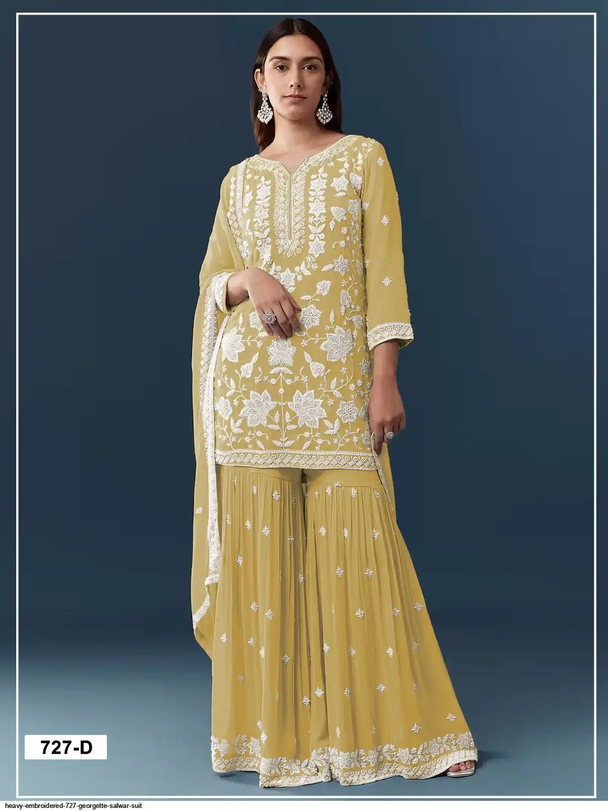 FC 727 Yellow Chiffon Georgette Salwar Suit. Perfect for Wedding, Party, Baby Shower, Pooja, Temple Visit – Grab it for ₹2599. Delivery 4-6 Work | Jump Suits, Straight Suits, Casual Suits, Creative suits, Designer Suits, Palazzo Suits, Party Wear Suits, Patiala Suits, Salwar suit