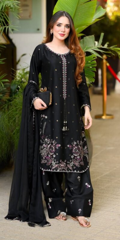 SSR 543 Black Satin Glass Salwar Suit with Embroidery Work & Thread Embroidery. Best Price ₹2149. Delivery 4-6 Working Days. Shop now. | Jump Suits, Straight Suits, Casual Suits, Creative suits, Designer Suits, Palazzo Suits, Party Wear Suits, Patiala Suits, Salwar suit