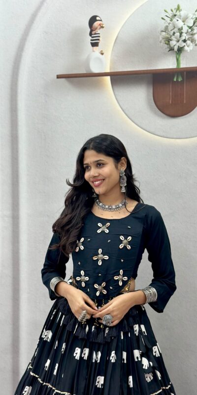 Ram 181 Black Color Pure Cotton Lehenga Choli with Cowrie Work. Festive Deal ₹2649. Delivery 4-6 Working Days. Online Shop now. | Bollywood Lehenga, Creative Lehenga, Designer Lehenga, Embroidered Lehenga, Lehenga, Party Wear Lehenga