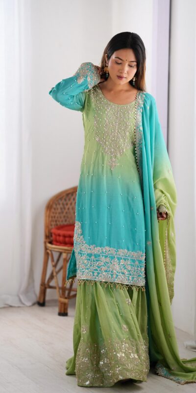 KD 1498 Green Color Chinon Silk Designer Work Salwar Suit in Get it for ₹2499. Delivery 4-6 Working Days. Online Shop now. | Jump Suits, Straight Suits, Casual Suits, Creative suits, Designer Suits, Palazzo Suits, Party Wear Suits, Patiala Suits, Salwar suit