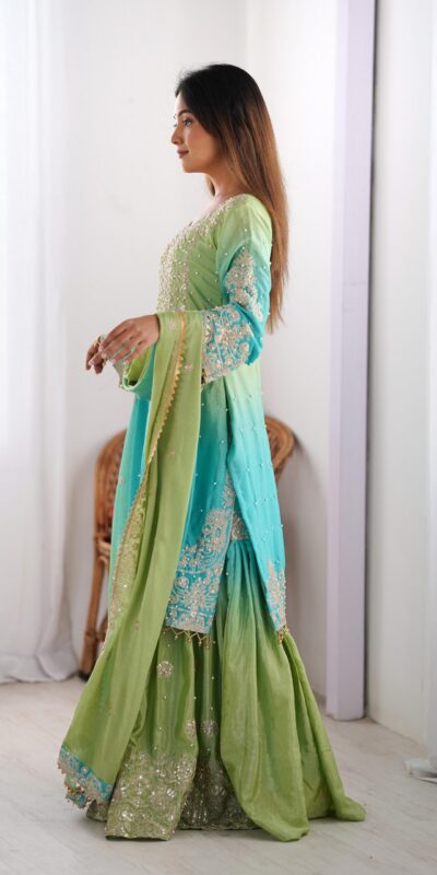 KD 1498 Green Color Chinon Silk Designer Work Salwar Suit in Get it for ₹2499. Delivery 4-6 Working Days. Online Shop now. | Jump Suits, Straight Suits, Casual Suits, Creative suits, Designer Suits, Palazzo Suits, Party Wear Suits, Patiala Suits, Salwar suit