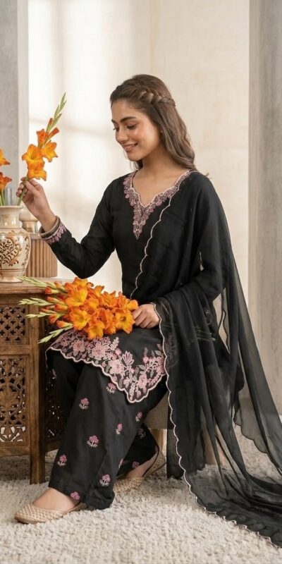 ND 5067 Black Vichitra Silk Salwar Suit with Embroidery Work. Wedding, Party, Festive, Events, Grab it for ₹2399. Delivery 4-6 Working Days. Shop now. | Jump Suits, Straight Suits, Casual Suits, Creative suits, Designer Suits, Palazzo Suits, Party Wear Suits, Patiala Suits, Salwar suit