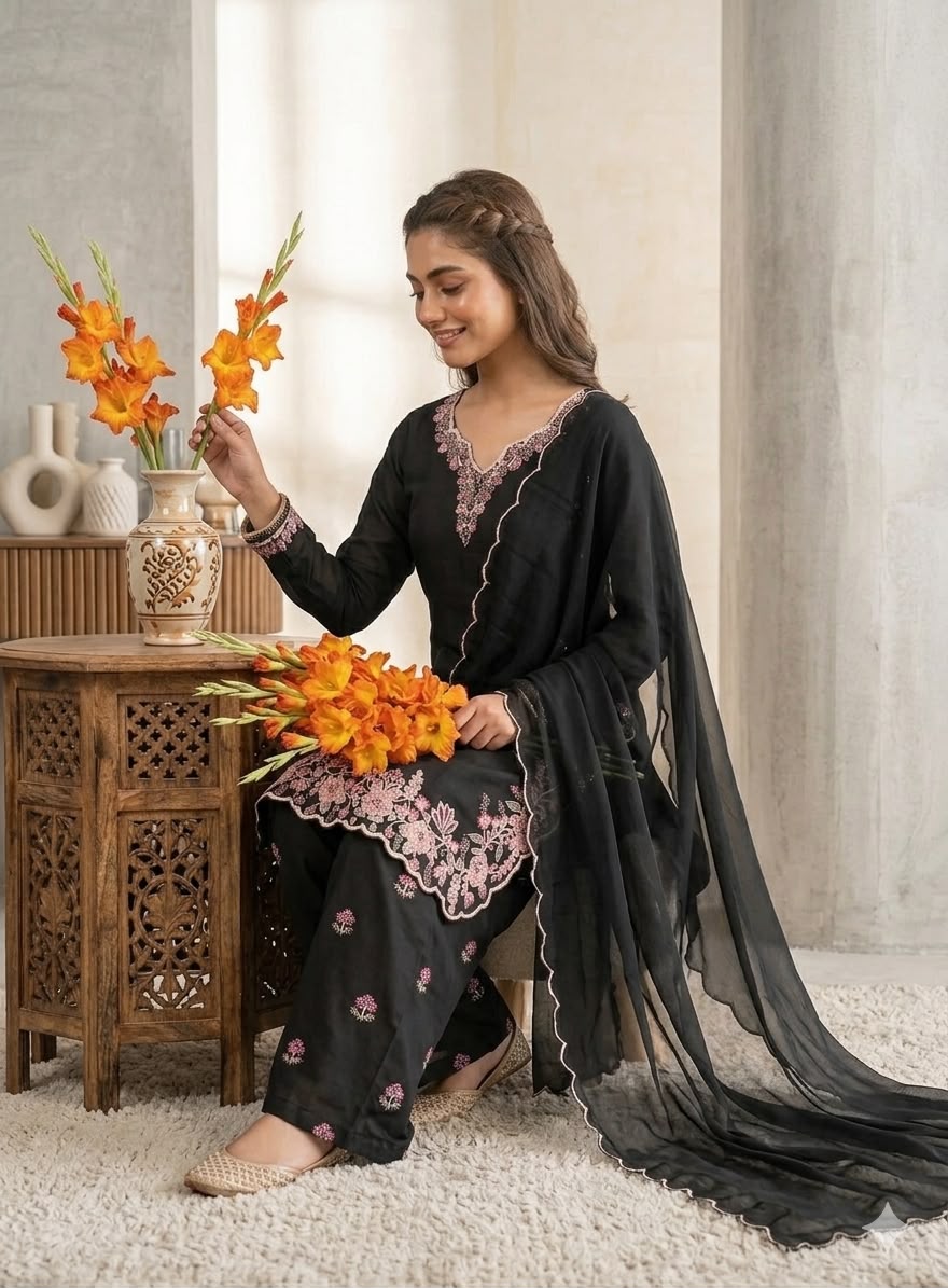 ND 5067 Black Vichitra Silk Salwar Suit with Embroidery Work. Wedding, Party, Festive, Events, Grab it for ₹2399. Delivery 4-6 Working Days. Shop now. | Jump Suits, Straight Suits, Casual Suits, Creative suits, Designer Suits, Palazzo Suits, Party Wear Suits, Patiala Suits, Salwar suit