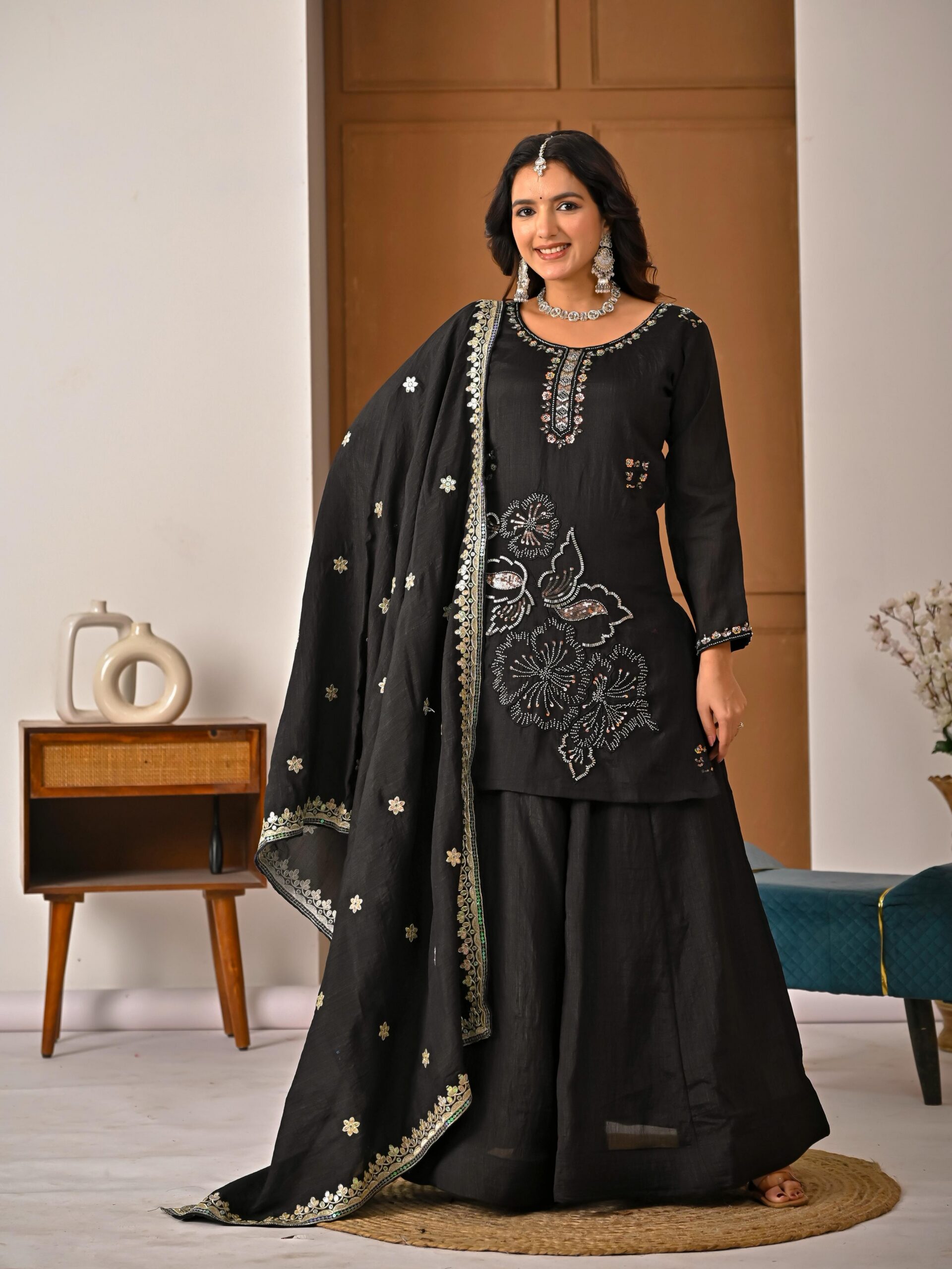ND 5067 Black Vichitra Silk Salwar Suit with Embroidery Work. Wedding, Party, Festive, Events, Grab it for ₹2399. Delivery 4-6 Working Days. Shop now. | Jump Suits, Straight Suits, Casual Suits, Creative suits, Designer Suits, Palazzo Suits, Party Wear Suits, Patiala Suits, Salwar suit