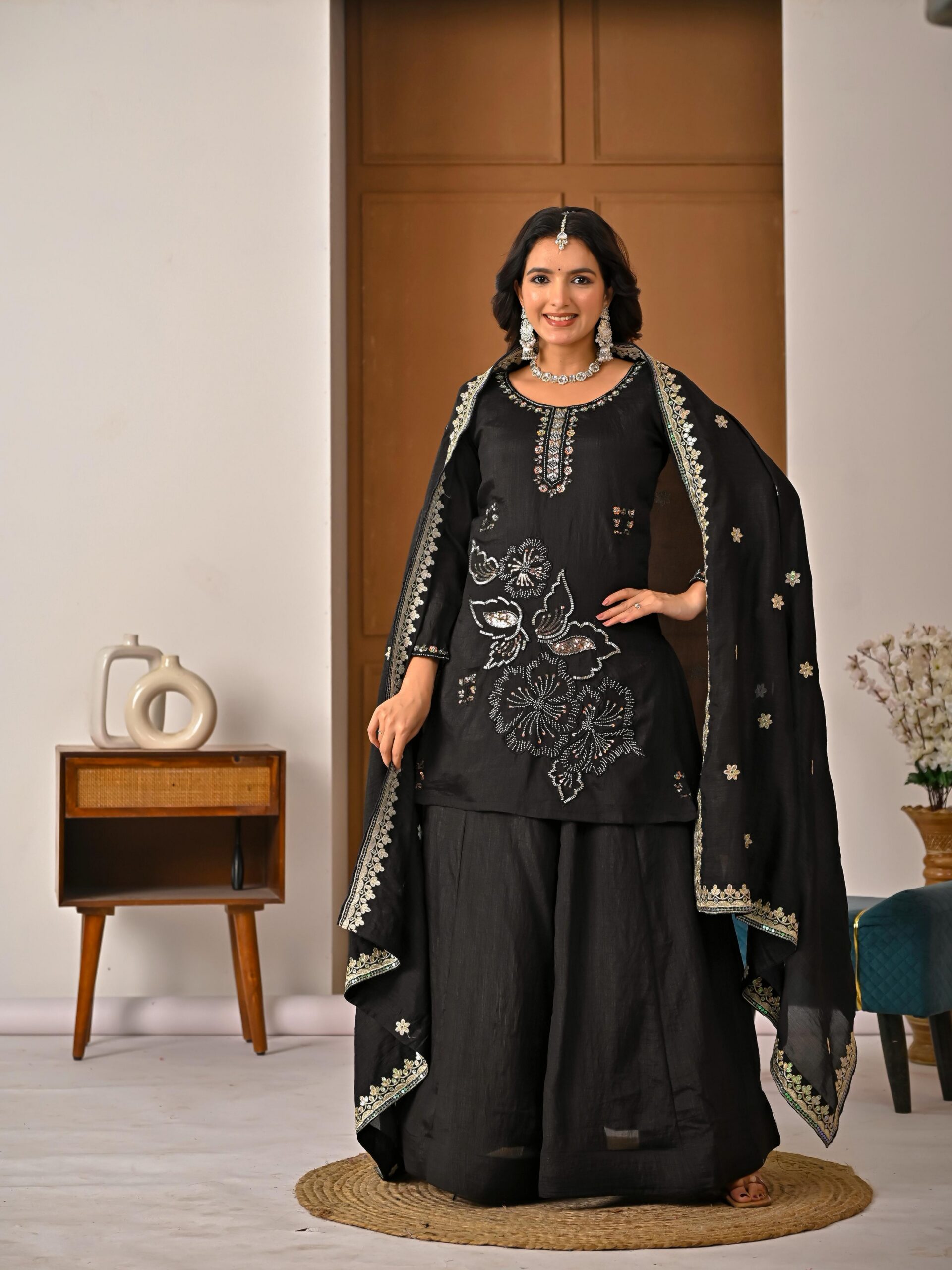 ND 5067 Black Vichitra Silk Salwar Suit with Embroidery Work. Wedding, Party, Festive, Events, Grab it for ₹2399. Delivery 4-6 Working Days. Shop now. | Jump Suits, Straight Suits, Casual Suits, Creative suits, Designer Suits, Palazzo Suits, Party Wear Suits, Patiala Suits, Salwar suit