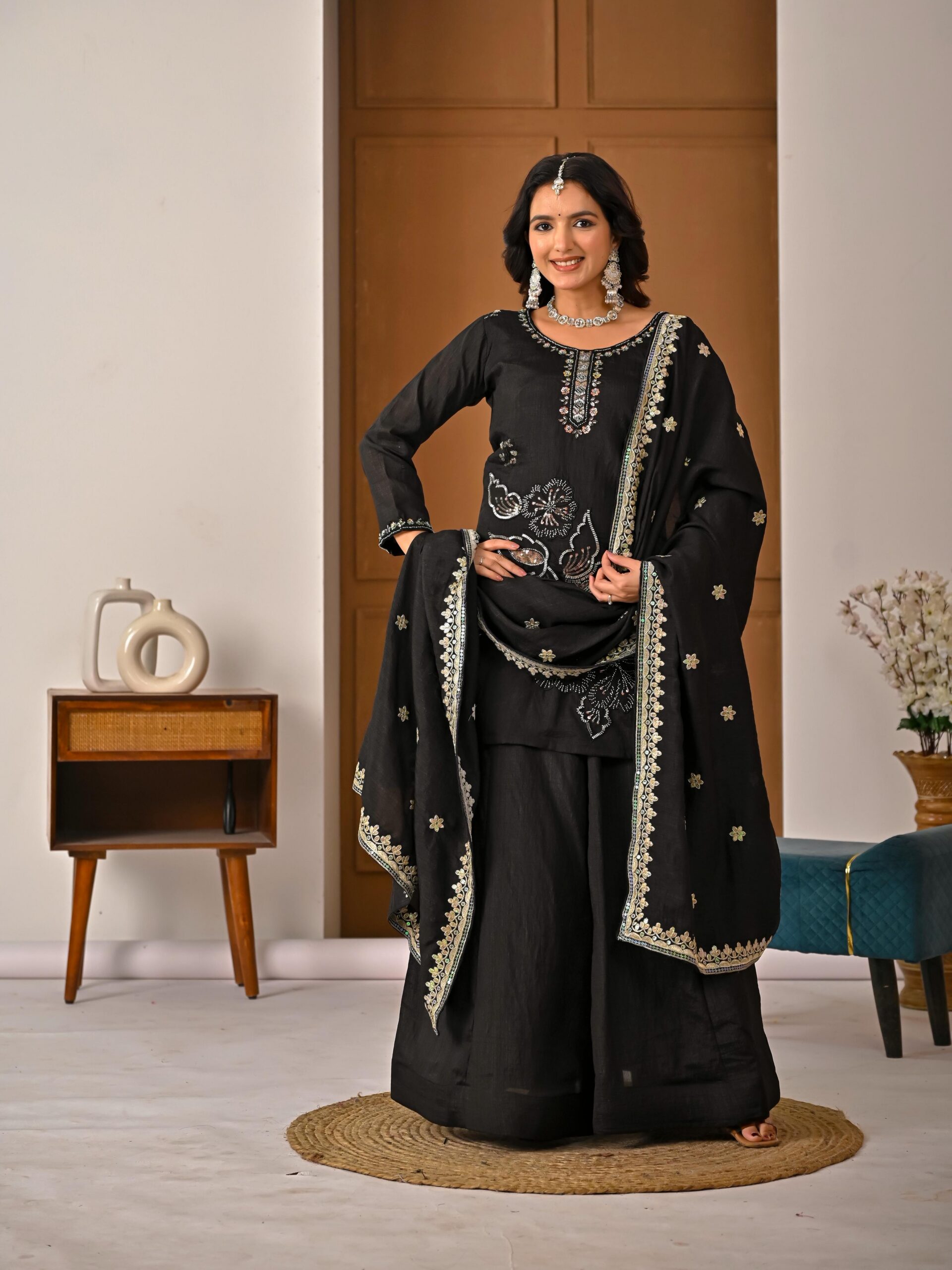 ND 5067 Black Vichitra Silk Salwar Suit with Embroidery Work. Wedding, Party, Festive, Events, Grab it for ₹2399. Delivery 4-6 Working Days. Shop now. | Jump Suits, Straight Suits, Casual Suits, Creative suits, Designer Suits, Palazzo Suits, Party Wear Suits, Patiala Suits, Salwar suit
