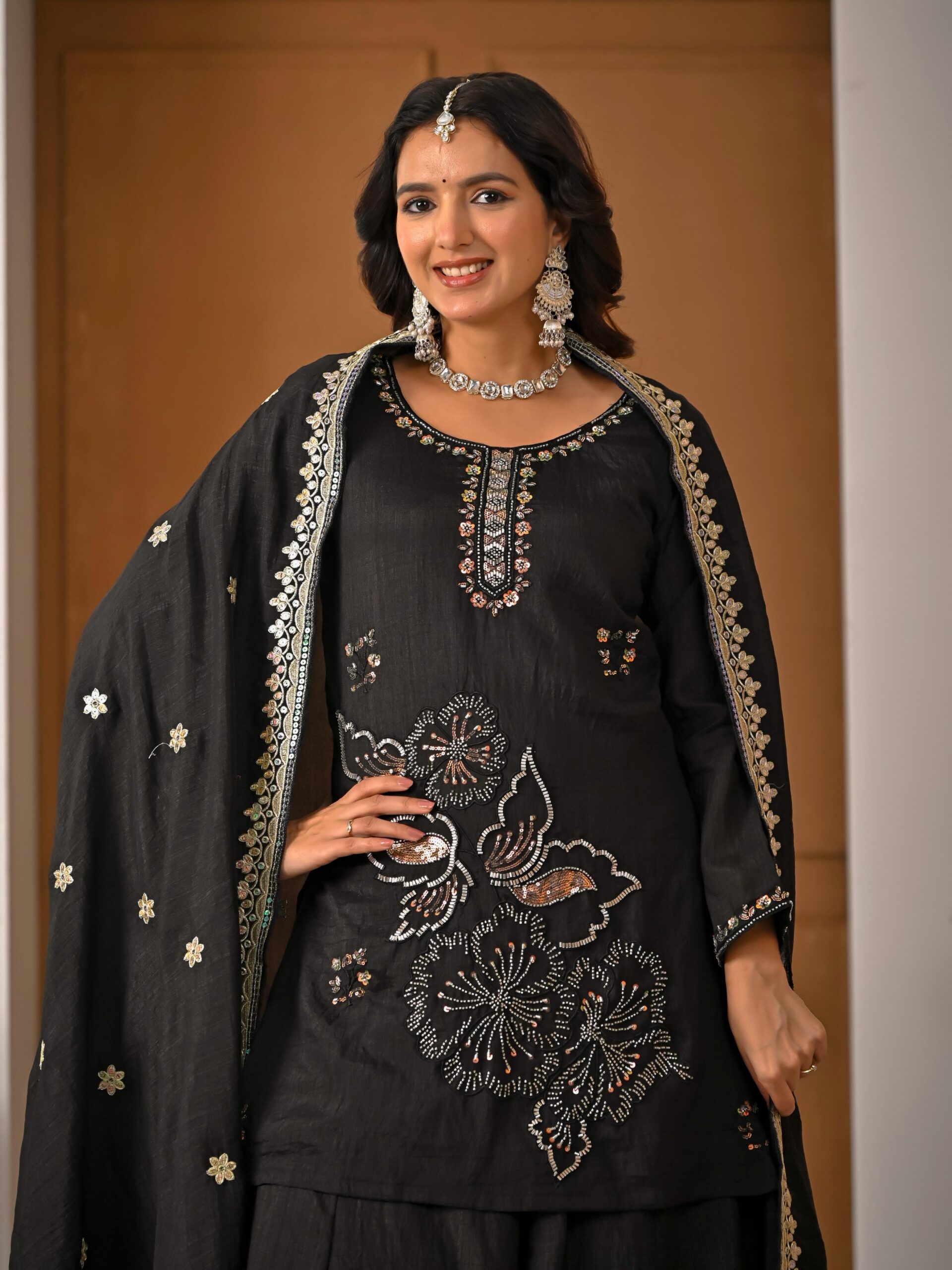 ND 5067 Black Vichitra Silk Salwar Suit with Embroidery Work. Wedding, Party, Festive, Events, Grab it for ₹2399. Delivery 4-6 Working Days. Shop now. | Jump Suits, Straight Suits, Casual Suits, Creative suits, Designer Suits, Palazzo Suits, Party Wear Suits, Patiala Suits, Salwar suit