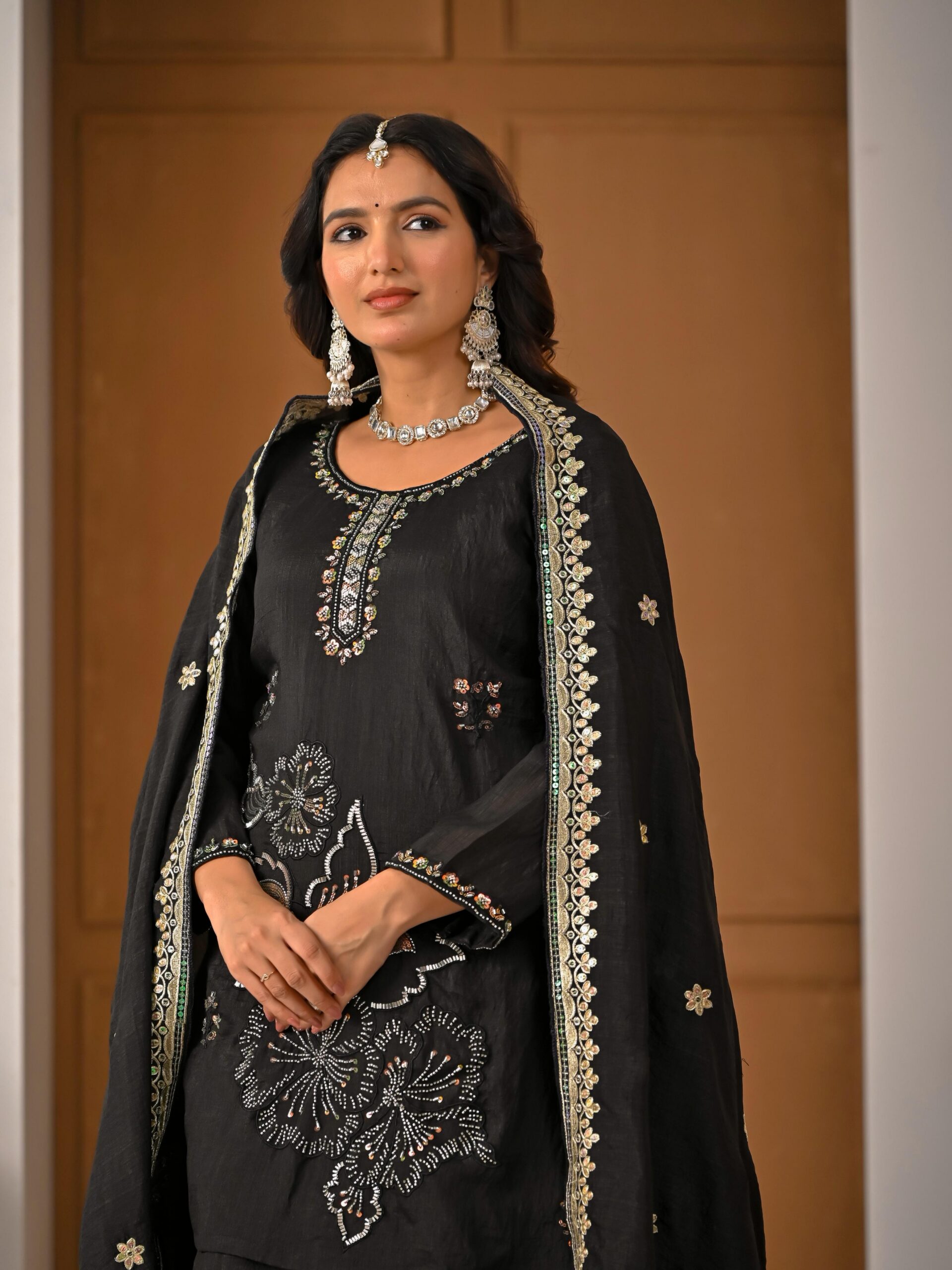 ND 5067 Black Vichitra Silk Salwar Suit with Embroidery Work. Wedding, Party, Festive, Events, Grab it for ₹2399. Delivery 4-6 Working Days. Shop now. | Jump Suits, Straight Suits, Casual Suits, Creative suits, Designer Suits, Palazzo Suits, Party Wear Suits, Patiala Suits, Salwar suit