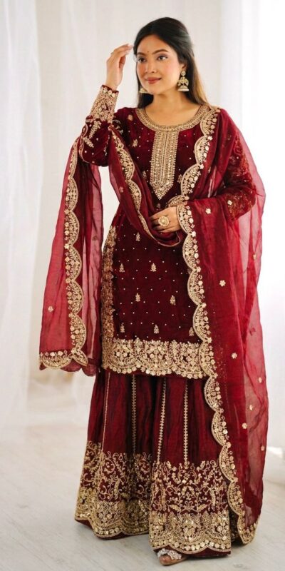 ZSR 3167 Maroon Fendy Silk Salwar Suitwith Embroidery Work & Lace Work. Now at just ₹2149. Delivery 4-6 Working Days. Shop now. | Jump Suits, Straight Suits, Casual Suits, Creative suits, Designer Suits, Palazzo Suits, Party Wear Suits, Patiala Suits, Salwar suit