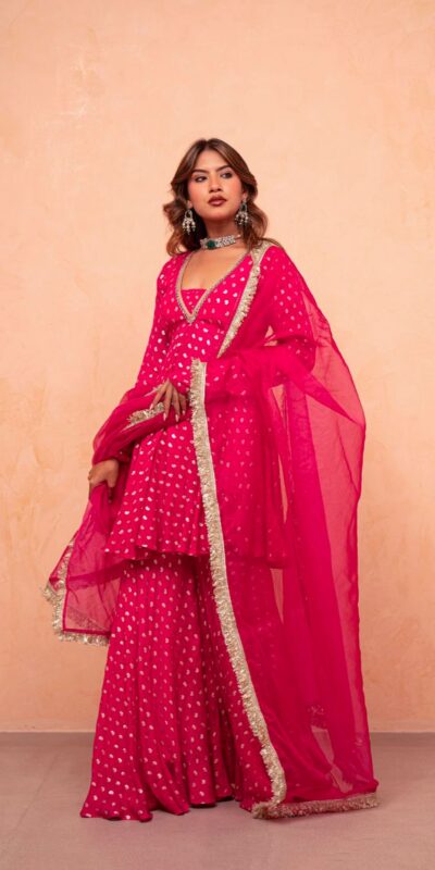 ZSR 3173 Pink Chanderi Jacquard Butti Salwar Suit with Mirror Work & Lace Work. Festive Deal ₹2049. Delivery 4-6 Working Days. Shop now. | Jump Suits, Straight Suits, Casual Suits, Creative suits, Designer Suits, Palazzo Suits, Party Wear Suits, Patiala Suits, Salwar suit