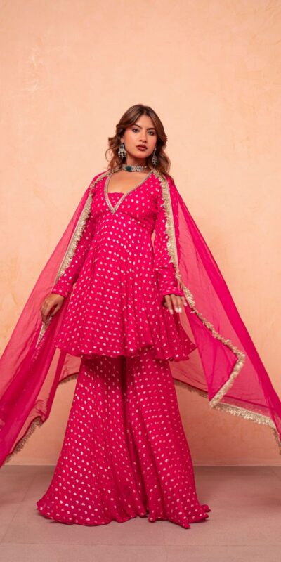 ZSR 3173 Pink Chanderi Jacquard Butti Salwar Suit with Mirror Work & Lace Work. Festive Deal ₹2049. Delivery 4-6 Working Days. Shop now. | Jump Suits, Straight Suits, Casual Suits, Creative suits, Designer Suits, Palazzo Suits, Party Wear Suits, Patiala Suits, Salwar suit
