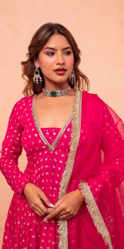 ZSR 3173 Pink Chanderi Jacquard Butti Salwar Suit with Mirror Work & Lace Work. Festive Deal ₹2049. Delivery 4-6 Working Days. Shop now. | Jump Suits, Straight Suits, Casual Suits, Creative suits, Designer Suits, Palazzo Suits, Party Wear Suits, Patiala Suits, Salwar suit