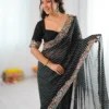 SP 79 Black Faux Georgette Saree Perfect for Wedding, Party, Lohri, Engagement, Baby Shower – . Now at just ₹1999. Delivery 4-6 Working Days. Shop now | Bollywood Sarees, Creative Sarees, Designer Sarees, Embroidered Sarees, Ethnic Saree, Modern Digital sarees, Party Wear Sarees, Sarees