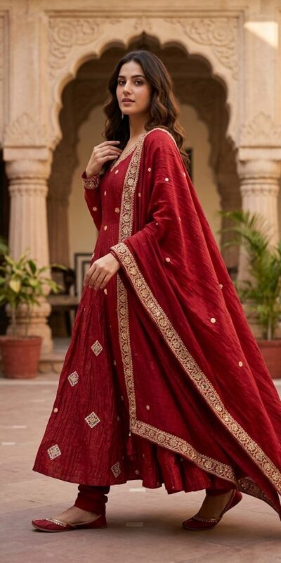 SRK 5351 Red Crunchy Silk Gown Perfect for Wedding, Party, Haldi, Anniversary, Holi – . Affordable Price ₹2149. Delivery 4-6 Working Days. Shop now. | Bollywood Gowns, Creative Gowns, Designer Gowns, Embroidered Gowns, Gowns, Party Wear Gowns
