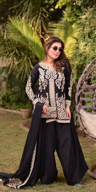 KD 1631 Black Black Faux Georgette Salwar Suit with Embroidery Work. Get it for ₹2099. Delivery 4-6 Working Days. Shop now. | Jump Suits, Straight Suits, Casual Suits, Creative suits, Designer Suits, Palazzo Suits, Party Wear Suits, Patiala Suits, Salwar suit