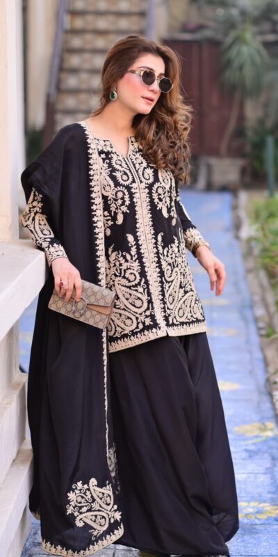 KD 1631 Black Black Faux Georgette Salwar Suit with Embroidery Work. Get it for ₹2099. Delivery 4-6 Working Days. Shop now. | Jump Suits, Straight Suits, Casual Suits, Creative suits, Designer Suits, Palazzo Suits, Party Wear Suits, Patiala Suits, Salwar suit