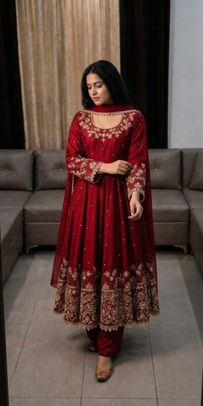 SR 1719 Maroon Faux Georgette Gown Perfect for Wedding, Party, Raksha Bandhan, Temple Visit, Onam – . Get it for ₹2149. Delivery 4-6 Working Days. Shop now | Bollywood Gowns, Creative Gowns, Designer Gowns, Embroidered Gowns, Gowns, Party Wear Gowns