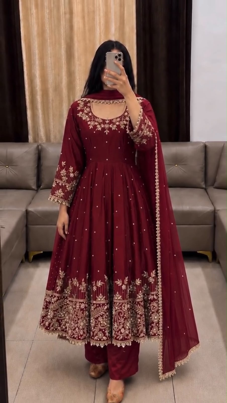 SR 1719 Maroon Faux Georgette Gown Perfect for Wedding, Party, Raksha Bandhan, Temple Visit, Onam – . Get it for ₹2149. Delivery 4-6 Working Days. Shop now | Bollywood Gowns, Creative Gowns, Designer Gowns, Embroidered Gowns, Gowns, Party Wear Gowns