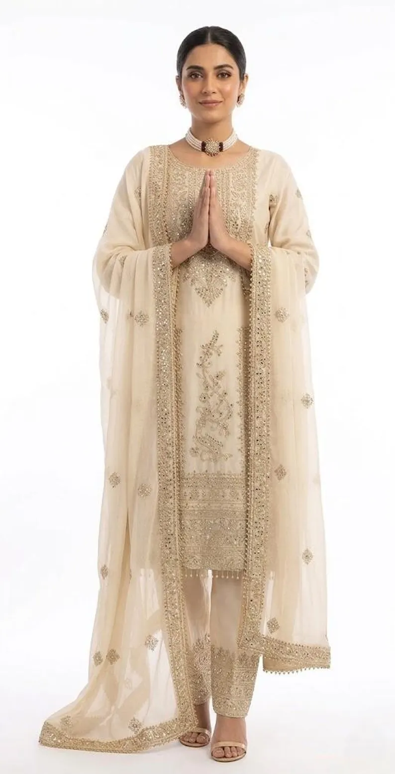 ZD 10020 Off White Chinon Silk Salwar Suit Perfect for Wedding, Party, Ganesh Chaturthi, Baby Shower, Makar Sankranti – . Affordable Price ₹1999. | Jump Suits, Straight Suits, Casual Suits, Creative suits, Designer Suits, Palazzo Suits, Party Wear Suits, Patiala Suits, Salwar suit