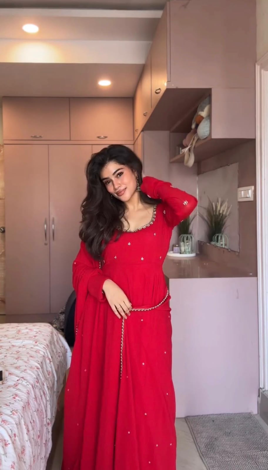 ZB 5074 Red Faux Georgette Gown Perfect for Wedding, Party, Raksha Bandhan, Temple Visit, Onam – . Get it for ₹1899. Delivery 4-6 Working Days. Shop now | Bollywood Gowns, Creative Gowns, Designer Gowns, Embroidered Gowns, Gowns, Party Wear Gowns