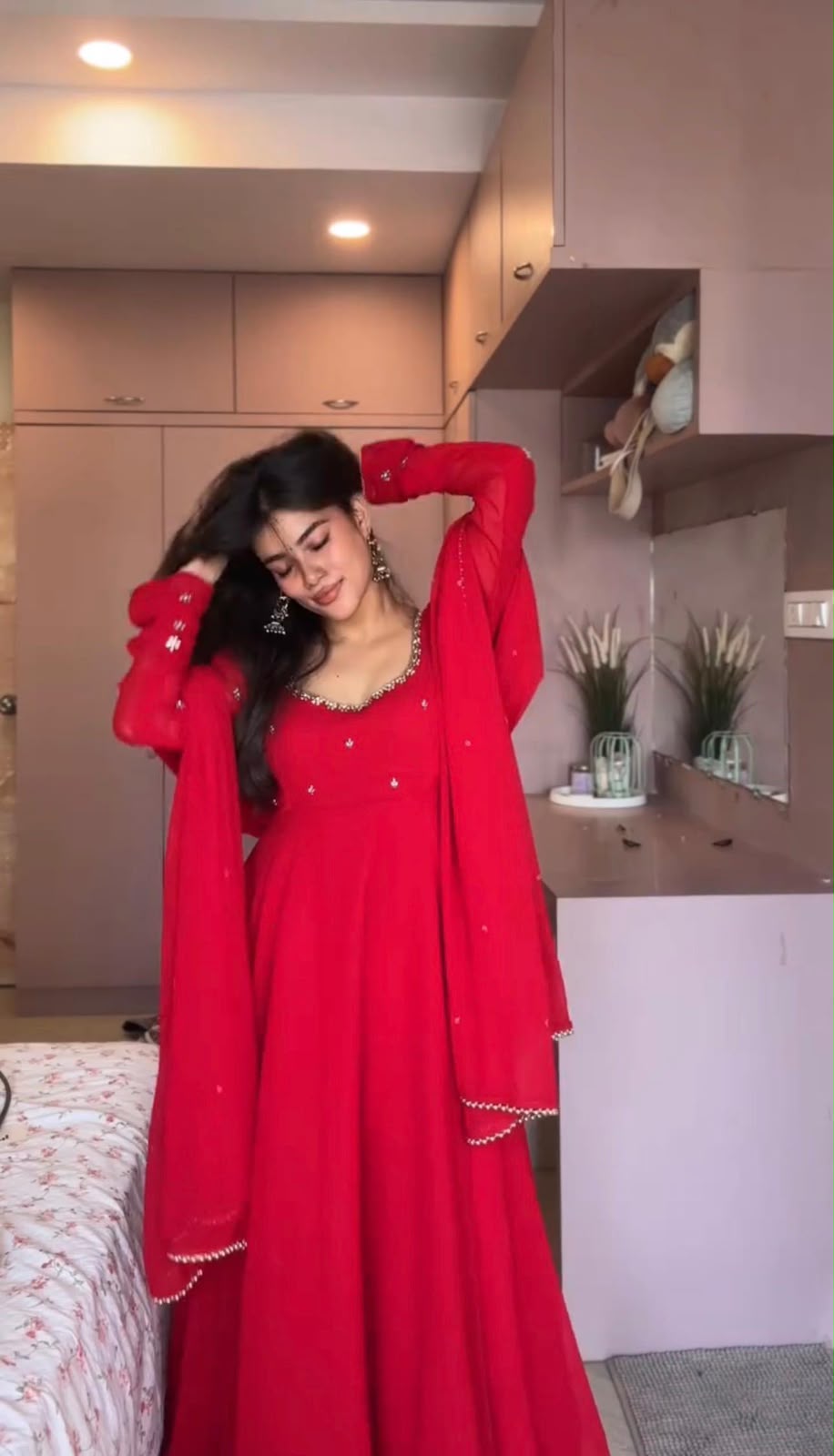 ZB 5074 Red Faux Georgette Gown Perfect for Wedding, Party, Raksha Bandhan, Temple Visit, Onam – . Get it for ₹1899. Delivery 4-6 Working Days. Shop now | Bollywood Gowns, Creative Gowns, Designer Gowns, Embroidered Gowns, Gowns, Party Wear Gowns