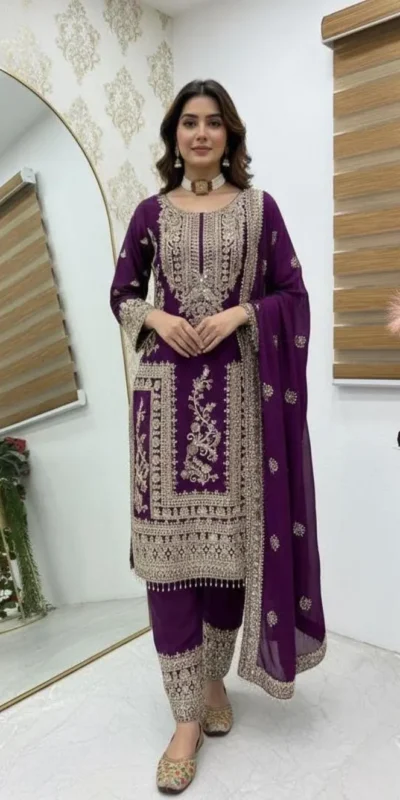ZD 10020 Wine Chinon Silk Salwar Suit Perfect for Wedding, Party, Ganesh Chaturthi, Baby Shower, Makar Sankranti – . Affordable Price ₹1999. | Jump Suits, Straight Suits, Casual Suits, Creative suits, Designer Suits, Palazzo Suits, Party Wear Suits, Patiala Suits, Salwar suit