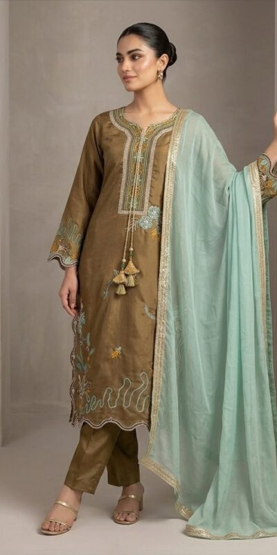 LG 2120 Brown | Brown Glass Roman Salwar Suit with Embroidery Work. Introductory Price ₹1999. Delivery 4-6 Working Days. Shop now. | Jump Suits, Straight Suits, Casual Suits, Creative suits, Designer Suits, Palazzo Suits, Party Wear Suits, Patiala Suits, Salwar suit