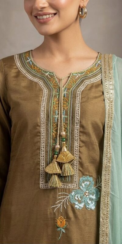 LG 2120 Brown | Brown Glass Roman Salwar Suit with Embroidery Work. Introductory Price ₹1999. Delivery 4-6 Working Days. Shop now. | Jump Suits, Straight Suits, Casual Suits, Creative suits, Designer Suits, Palazzo Suits, Party Wear Suits, Patiala Suits, Salwar suit