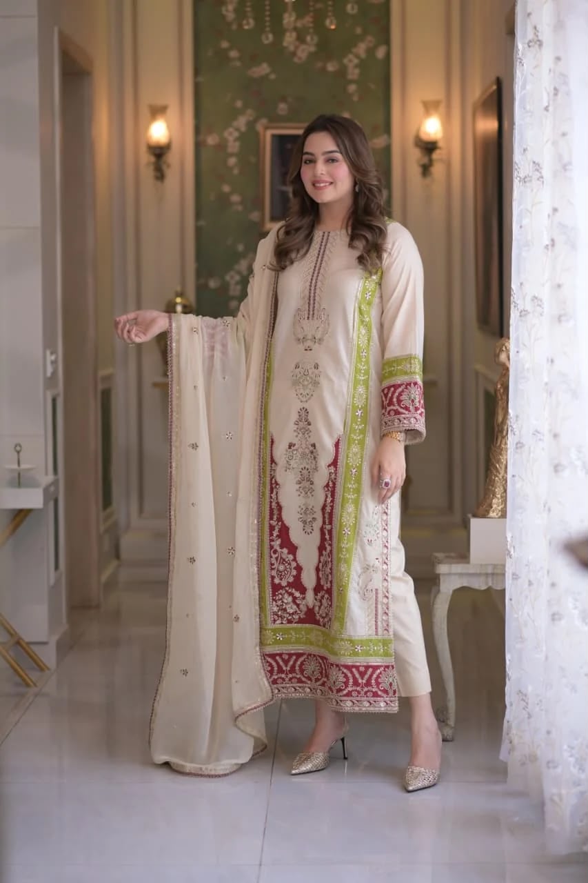 AD 238 Cream Roman Silk Salwar Suit Perfect for Wedding, Party, Lohri, Onam, Reception – . Grab it for ₹2399. Delivery 4-6 Working Days. Shop now. | Jump Suits, Straight Suits, Casual Suits, Creative suits, Designer Suits, Palazzo Suits, Party Wear Suits, Patiala Suits, Salwar suit