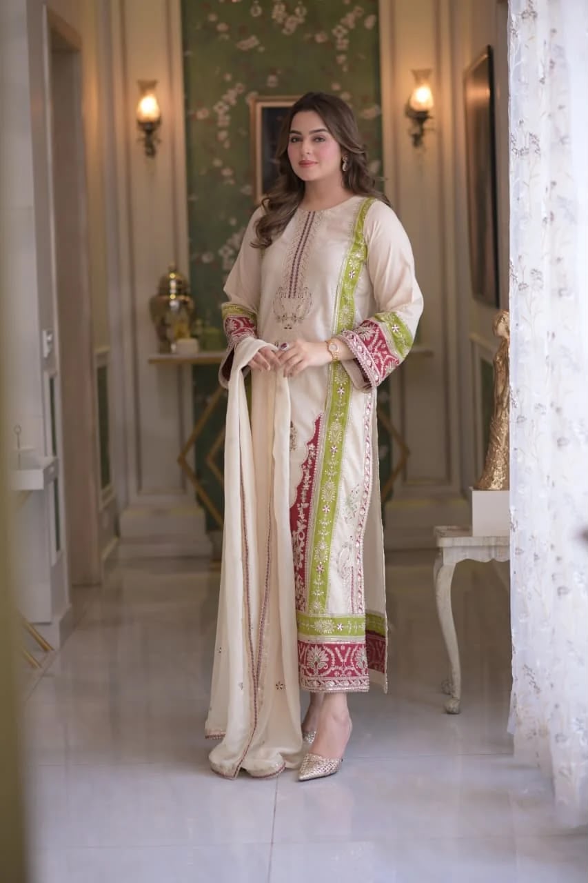 AD 238 Cream Roman Silk Salwar Suit Perfect for Wedding, Party, Lohri, Onam, Reception – . Grab it for ₹2399. Delivery 4-6 Working Days. Shop now. | Jump Suits, Straight Suits, Casual Suits, Creative suits, Designer Suits, Palazzo Suits, Party Wear Suits, Patiala Suits, Salwar suit