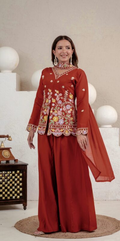 NF 1291 Rust Roman Silk Salwar Suit Perfect for Wedding, Party, Lohri, Onam, Reception – . Grab it for ₹2049. Delivery 4-6 Working Days. Shop now. | Jump Suits, Straight Suits, Casual Suits, Creative suits, Designer Suits, Palazzo Suits, Party Wear Suits, Patiala Suits, Salwar suit