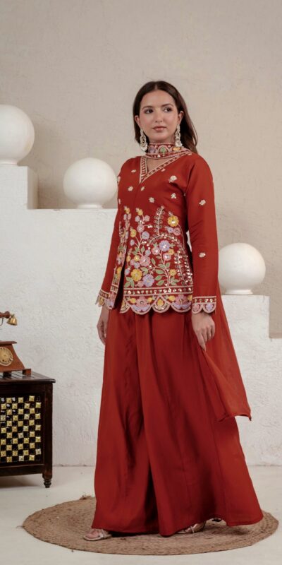 NF 1291 Rust Roman Silk Salwar Suit Perfect for Wedding, Party, Lohri, Onam, Reception – . Grab it for ₹2049. Delivery 4-6 Working Days. Shop now. | Jump Suits, Straight Suits, Casual Suits, Creative suits, Designer Suits, Palazzo Suits, Party Wear Suits, Patiala Suits, Salwar suit